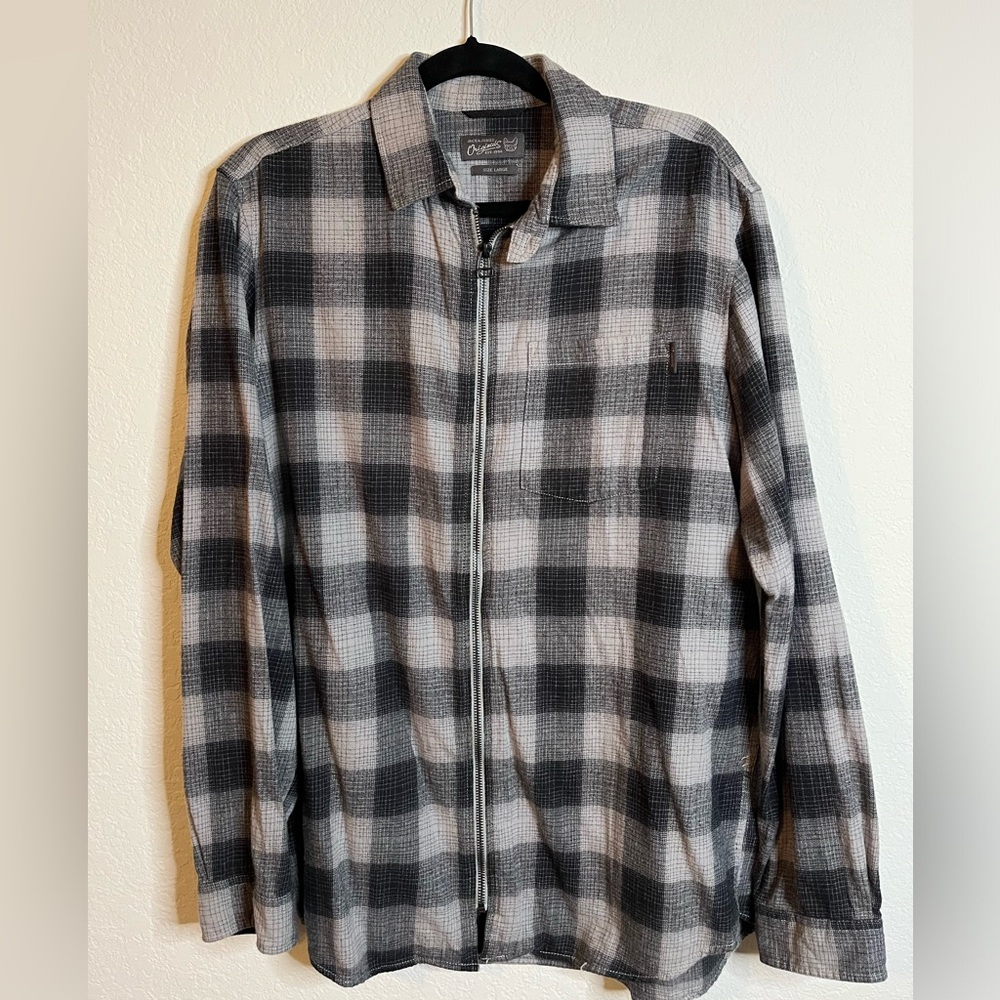Jack & Jones Originals zip-up, lightweight flannel. Large. Gray and black.